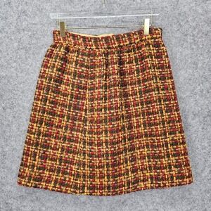Vintage Tweed Skirt‎ Women XS Burgundy Yellow Fall Boucle 70s CRAIG CRAELY 26x20